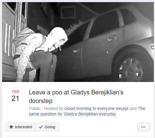 Facebook screencap of event calling for leaving poop at NSW premier's doorstep